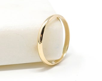 14k Solid Gold 2mm Half Round Wedding Band: Polished Yellow Gold or White Gold