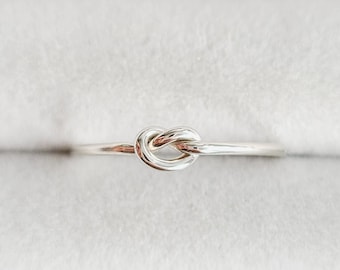 14k Solid Gold Tight Knot Ring - White Gold Minimalist Love Knot Ring - Delicate, Dainty Promise Ring - Bridesmaid Gift