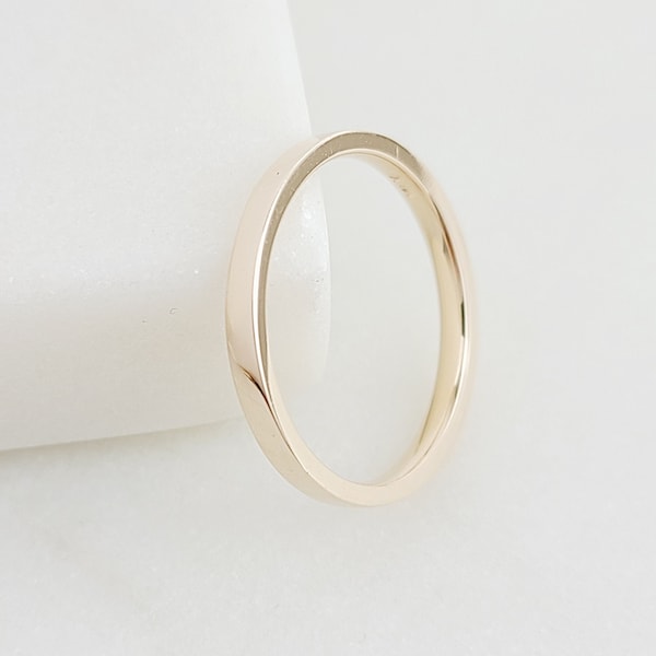 Alianza de boda plana de oro macizo de 14k y 2 mm: Oro amarillo