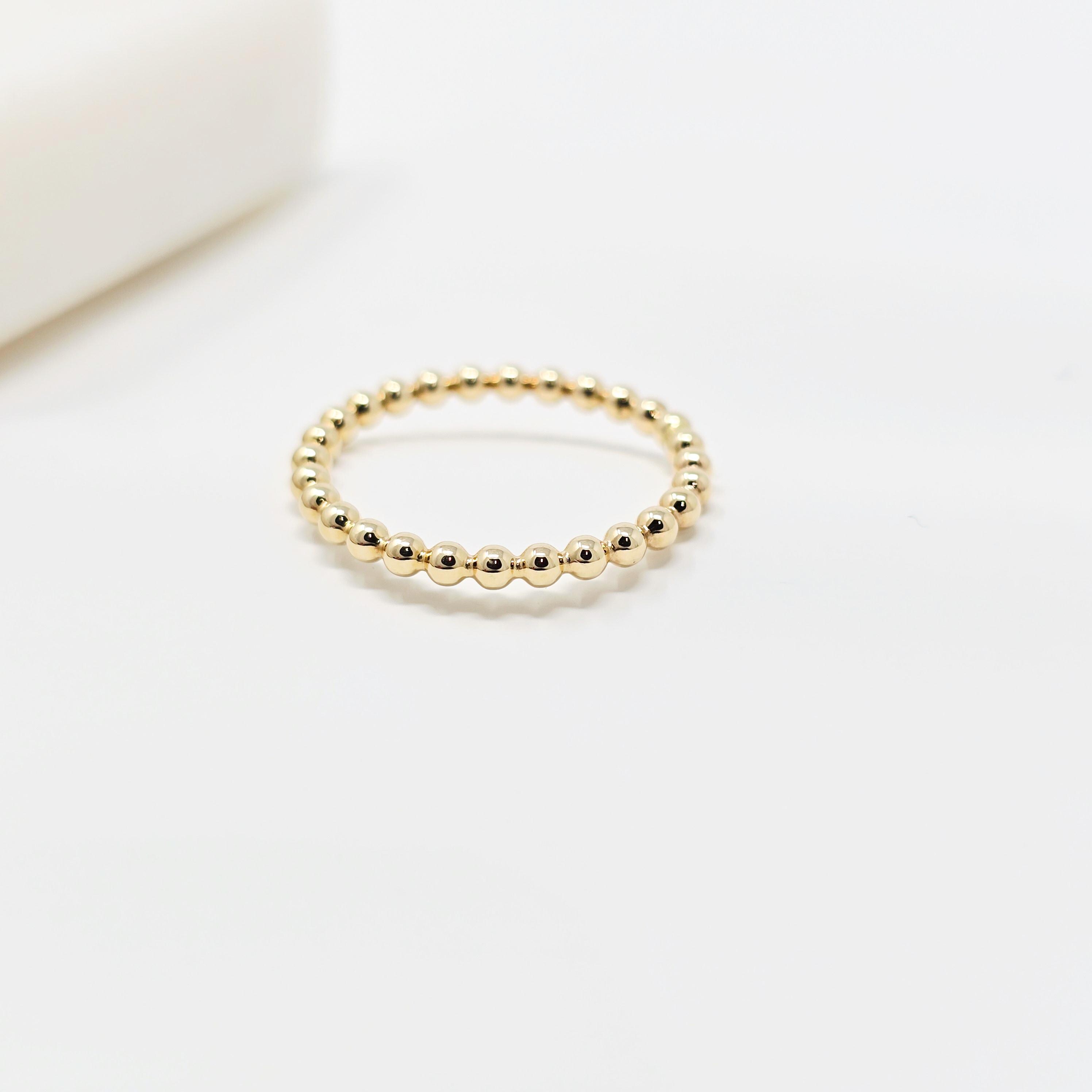14k Solid Gold Beaded Stacking Ring - Dainty Minimalist Beaded Band - Etsy