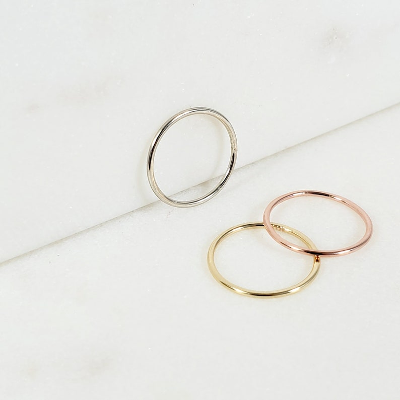 Solid 10k Gold Thin Midi Stacking Ring Dainty 10k Rose Gold Minimalist Stackable Rings Delicate Ring Smooth Polish /& Shiny Finish