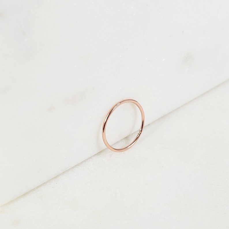 Solid 10k Gold Thin Midi Stacking Ring Dainty 10k Rose Gold Minimalist Stackable Rings Delicate Ring Smooth Polish /& Shiny Finish
