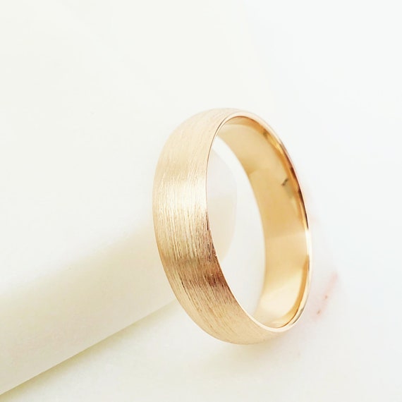 10k Solid Gold 5mm Wedding Band Men s Women s Wedding Ring Classic Dome Light Brushed Surface Finish Comfort Fit Plain Wedding Band Etsy