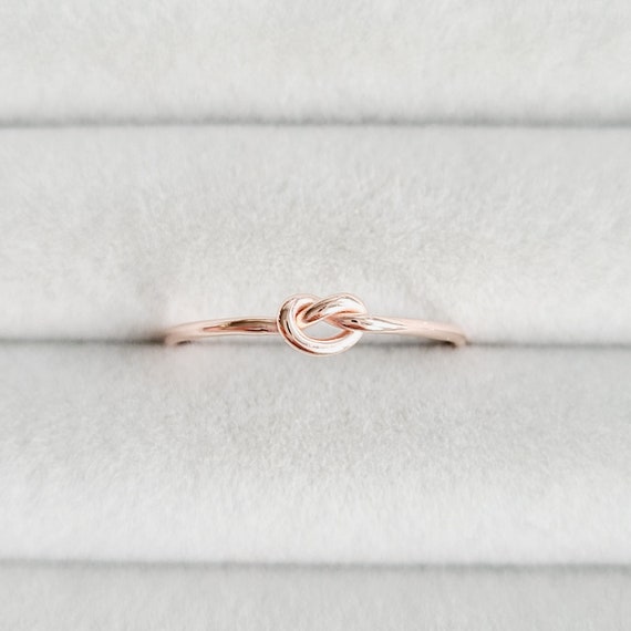 14k Solid Gold Tight Knot Ring Rose Gold Minimalist Love Knot Ring