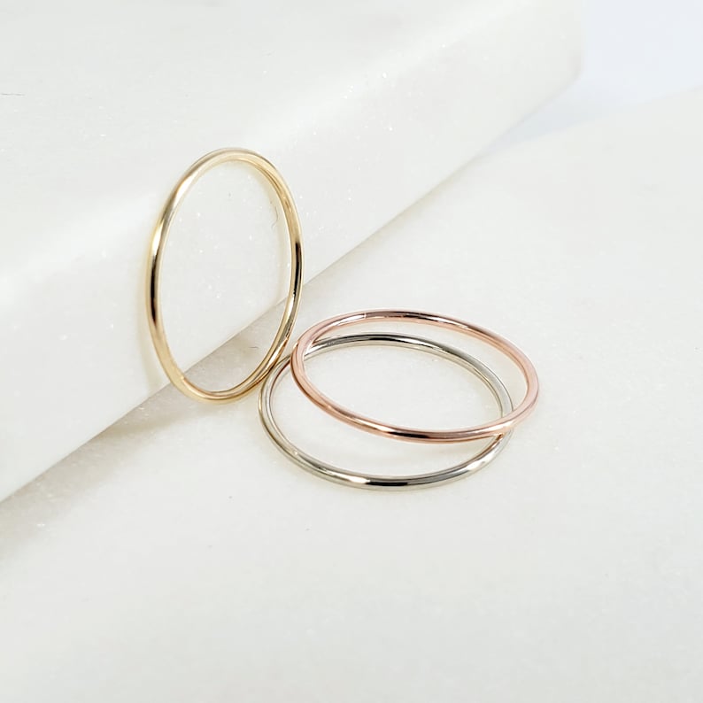 10k Solid Gold Thin Ring, 1mm Yellow Gold Ring, Yellow Gold Wedding Band, Dainty Stacking Ring, Thin Wedding Band, Minimalist Gold Ring image 2