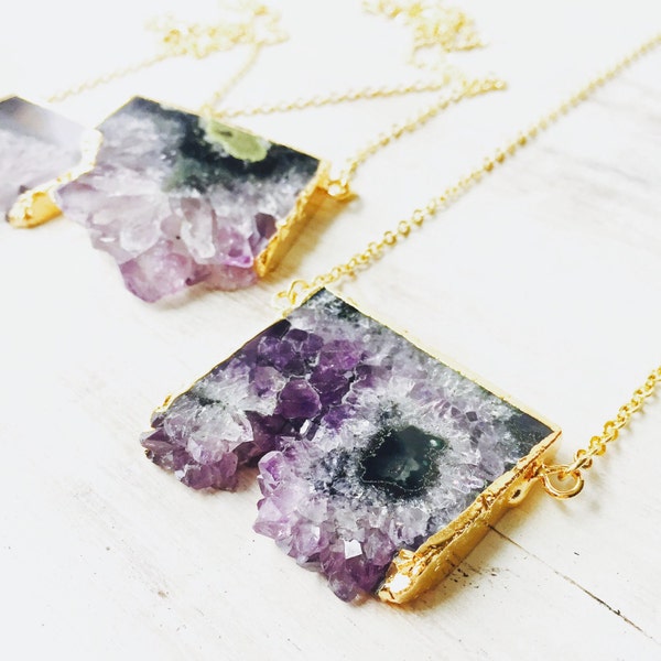 Collana Druzy Slice Ametista, Collana Ametista Cruda, Collana Druzy, Collana Elettroformata, Collana Viola, Collana di Cristallo Druzy, Gemma.