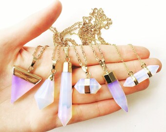 50% OFF Opalite necklace, gemstone necklace, gold necklace, opal necklace, quartz, druzy necklace, crystal necklace, aura necklace, lalaboho