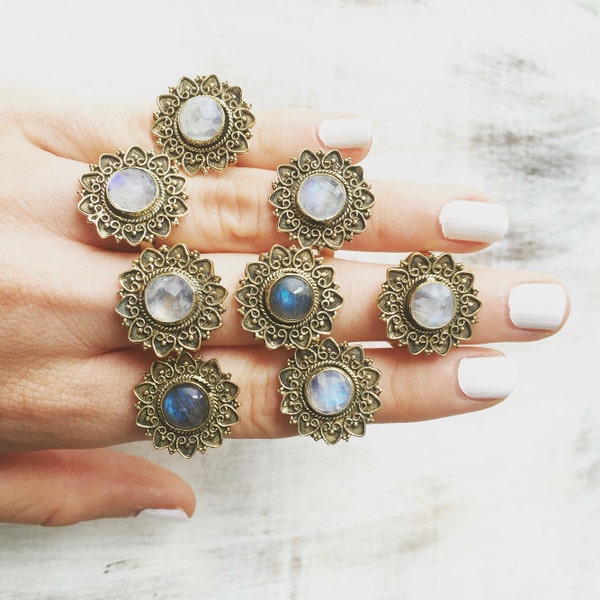 PRICE REDUCED Brass Labradorite Ring, Indian Ring, Gold Ring, Adjustable Ring, Tribal Jewellery, lalaboho, lala boho.