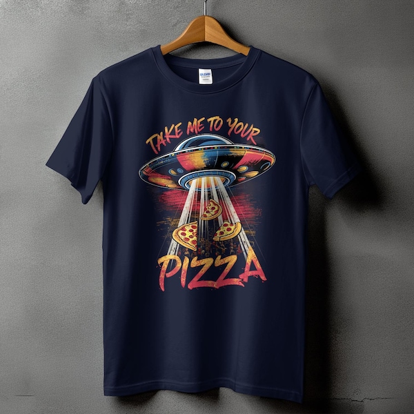 Funny UFO Pizza Alien Abduction T-Shirt Hoodie, Retro Space Graphic Tee, Sci-Fi Clothing