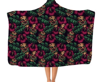 tiki Heads Premium Adult Hooded Blanket, Blanket With Hood, Fleece Hooded Blanket