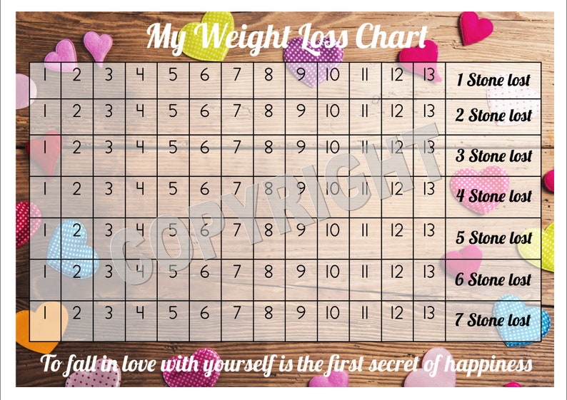 Weight Loss Chart / Tracker 7 stone Comes with Star Stickers Weight Loss Motivation A4 laminated 300gsm Card image 1