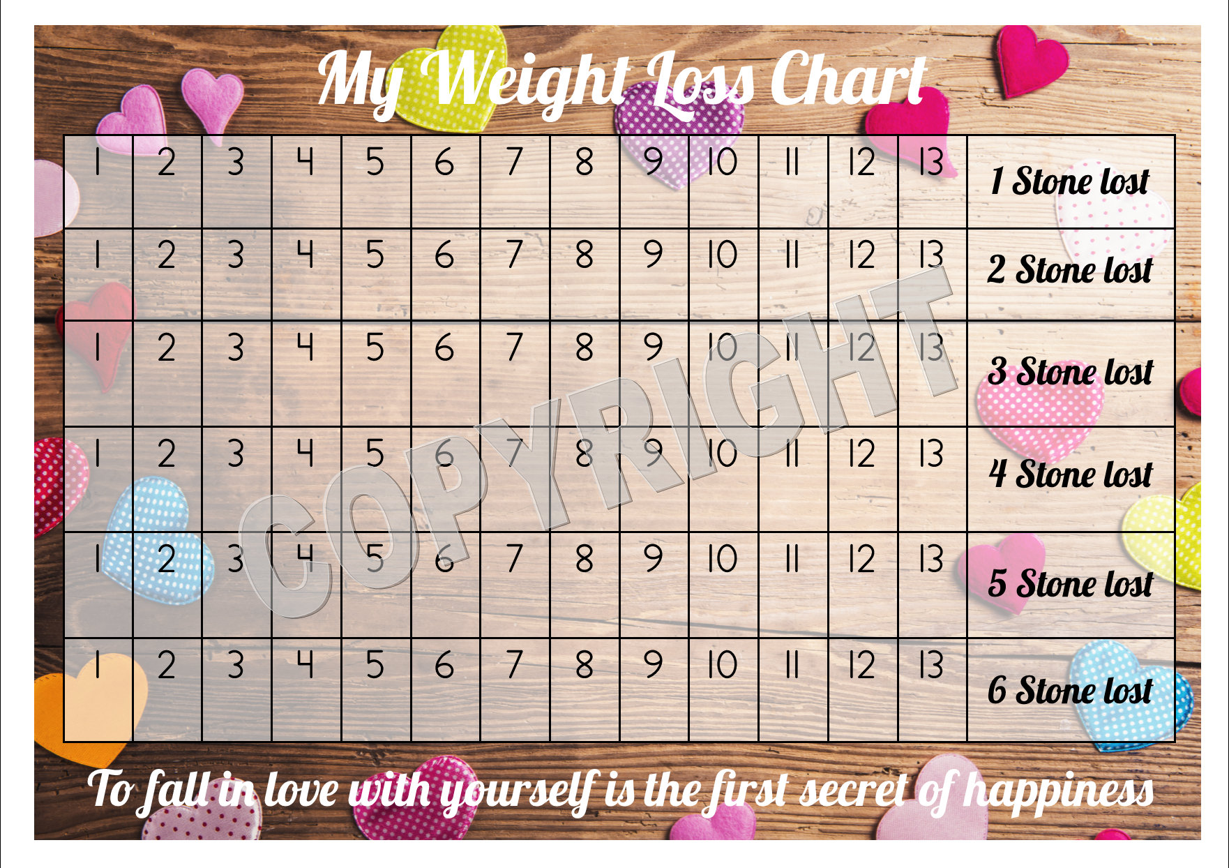 Weight Loss Chart / Tracker 6 Stone Comes With Star - Etsy UK