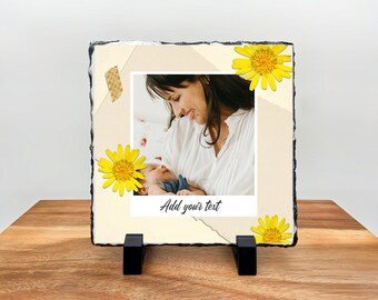 Personalised Slate Tile - Custom Rock Slate Tile - Picture Gift - Natural Slate Sedimentary Stone - Sun Flower Design