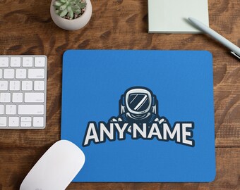 Personalised Gamer Mouse Pad Mat - Custom Name - Computer Office Game room - Astronaut Logo - Any Name