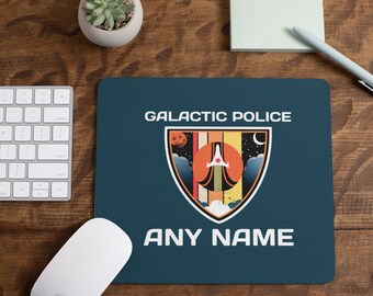 Personalised Gamer Mouse Pad Mat - Custom Name - Computer Office Game room - Space Police - Any Name