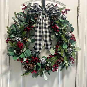 Buffalo Plaid Christmas Lambs Ear Wreath Red Berry and - Etsy