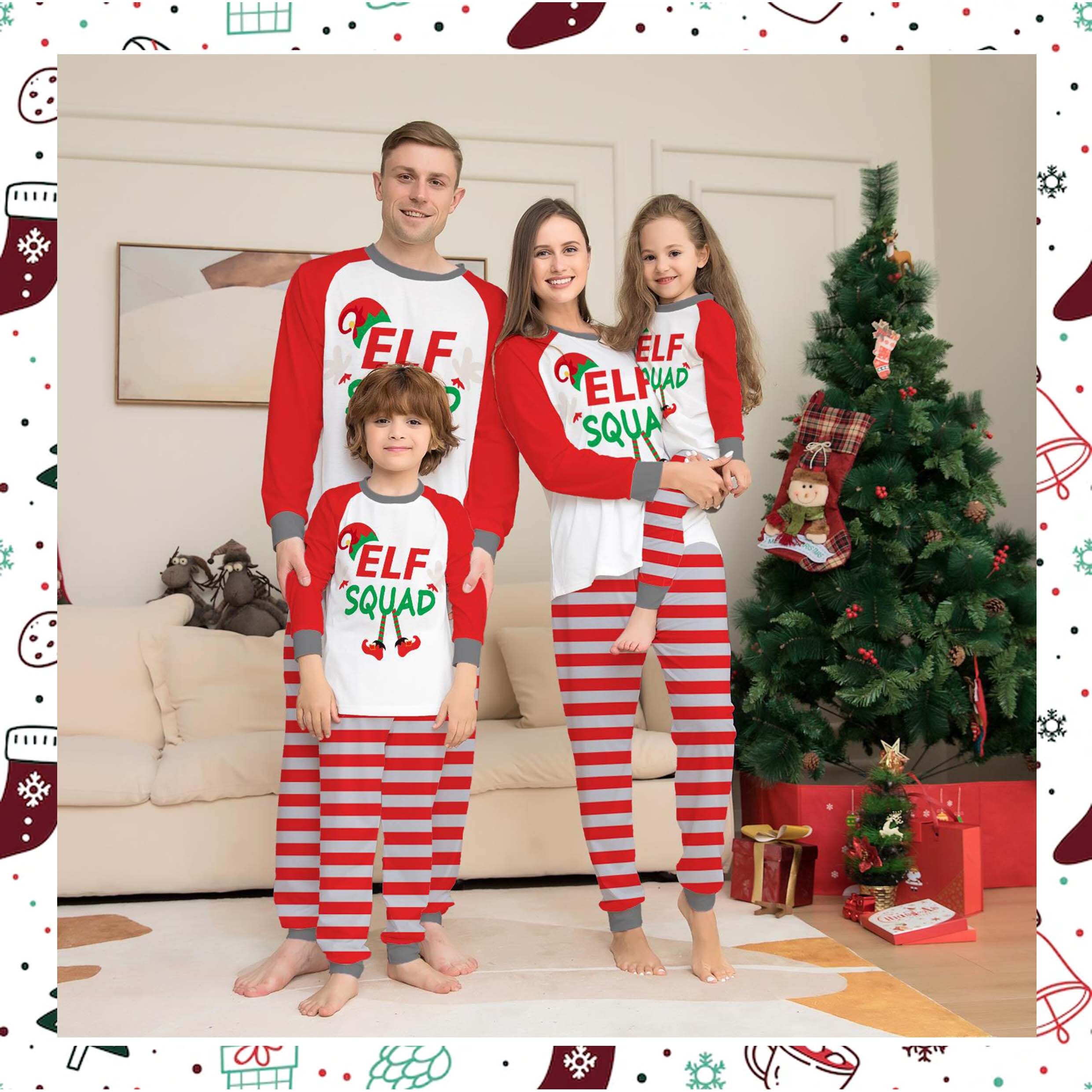 pigiama da elfi pigiama natalizio con cappello di Babbo Natale Pigiama natalizio elfo di famiglia personalizzato Abbigliamento Abbigliamento unisex bimbi Pigiami e vestaglie pigiama natalizio abbinato 