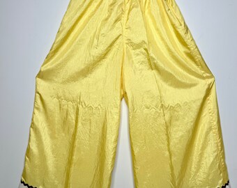 Pantaloni palazzo vintage anni '70 in raso 29 pollici vita giallo marrone bianco