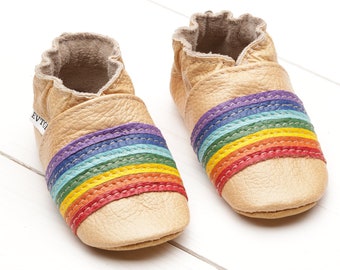Tan Baby Shoes, Leather Baby Shoes, Soft Sole Baby Shoes, Newborn Booties, Infant/Toddler Moccasins, Girls,Boys, Rainbow Shower Gift, Evtodi
