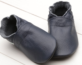 Navy Blue Baby Shoes, Leather Baby Shoes, Soft Sole Baby Shoes, Girls&#39;, Newborn Shoes, Boys, Infant Shoes, Baby Moccasins, 0-6 and 6-12 mths
