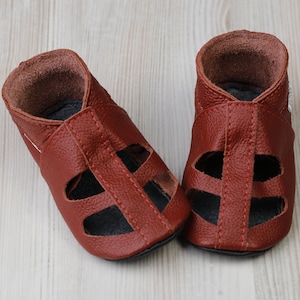 Terracotta/Red Leather Baby Shoes, Baby Sandals, Hearts/T-bar Shoes, Toddler Moccasins/ Slippers, Soft Sole Baby Shoes, Walker/ Infant Shoes