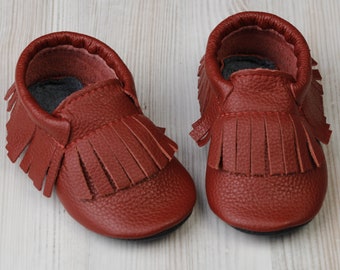 Terracotta/Red Baby Shoes, Leather Baby Moccasins, Soft Sole Baby Shoes, Child Mocassins, Toddler / Infant Crib Shoes/ Slippers, Girls, Boys