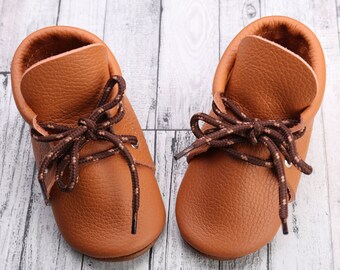 Burnt Orange Baby Oxford Shoes, Leather Baby Boots Lace Up, Soft Sole Child/Toddler/Infant/Newborn Shoes, Baby Moccasins, Girls,Boys, Evtodi