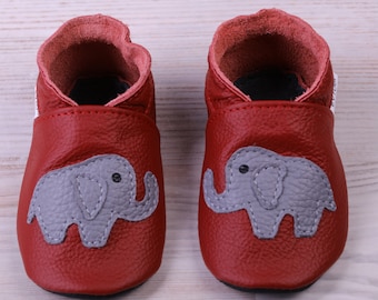 Terracotta/Red Leather Baby Shoes, Elephant Baby Shoes, Soft Sole Toddler Shoes, Baby Moccasins/Booties, Infant Slippers, Boys, Girl, Unisex