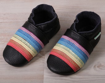 Black Leather Baby Shoes, Rainbow Baby Gifts, Soft Sole Toddler Shoes, Baby Moccasins/Booties, Child/Kids/ Infant/Newborn Shoes, Walker Baby