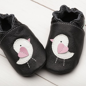 Black Soft Sole Baby Shoes, Leather Baby Shoes, Infant Shoes, Baby Booties/Slippers, Toddler Moccasins, Crib Shoes, Pink Chick/Chicken Gifts
