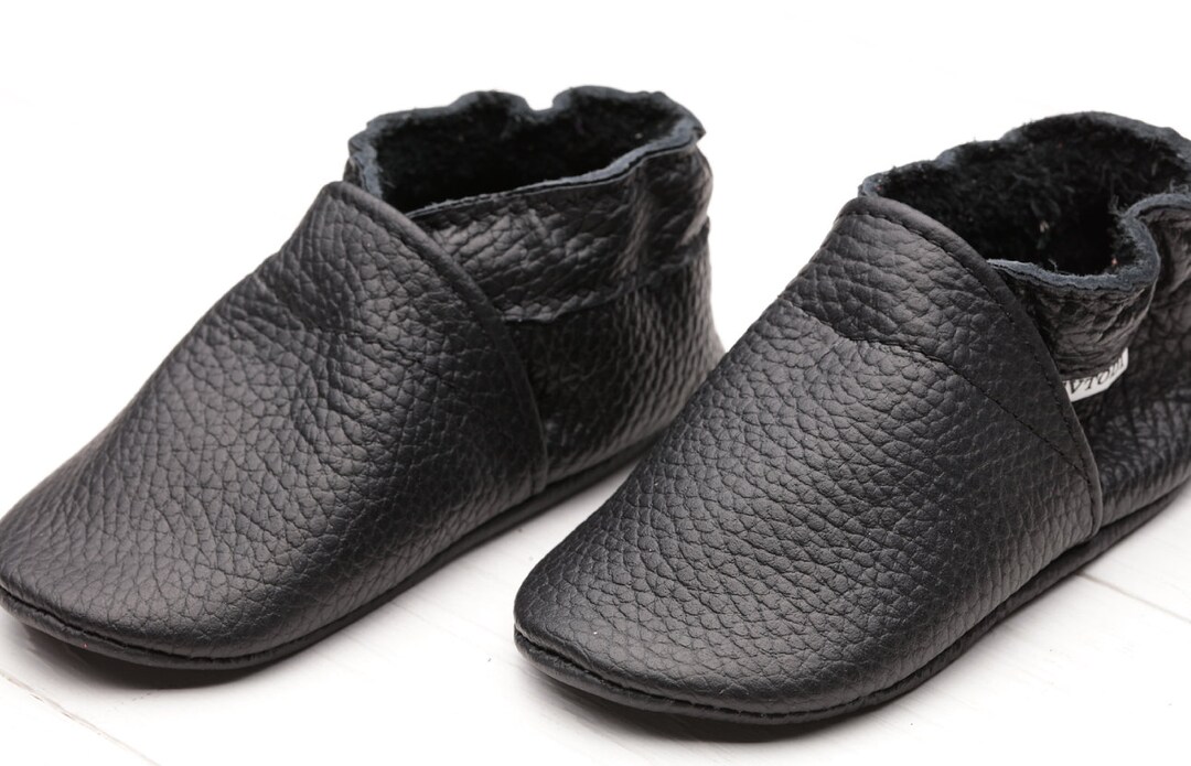 Black Baby Shoes, Leather Baby Shoes Shower Gift, Toddler Shoes, Soft