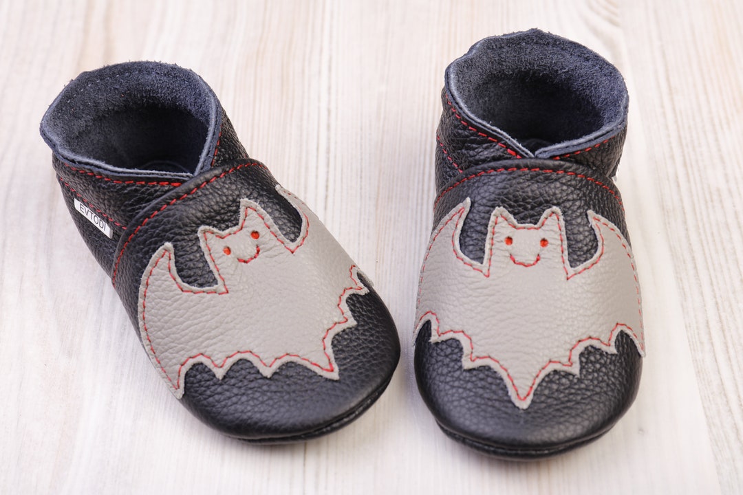 Gray Bat Halloween Black Leather Baby Shoes Soft Sole - Etsy