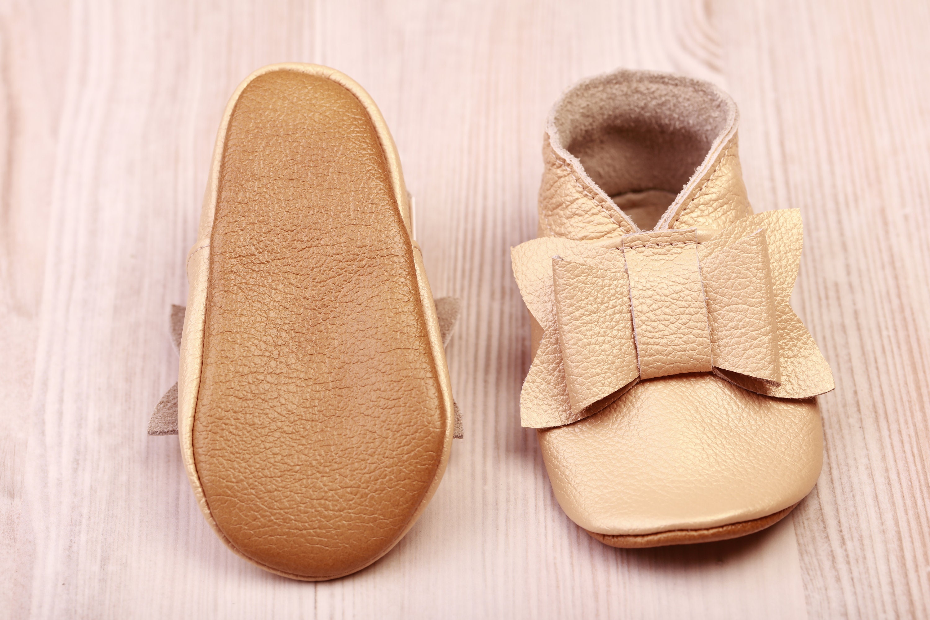 Gold Baby Shoes Bow Leather Baby Shoes Soft Sole Baby Shoes Etsy