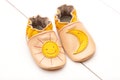 Yellow Moon& Sun, Tan Leather Baby Shoes, Soft Sole Baby Shoes, Toddler Moccasins, Infant Slippers, Crib Shoes, Girl,Boy, Celestial BabyGift product logo