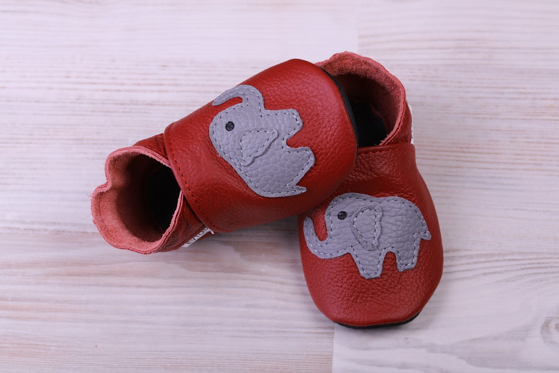 Dark Red Leather Baby Shoes Elephant Baby Shoes Soft Sole Etsy