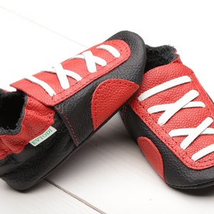 Black&Red Baby Shoes, Leather Baby Shoes, Soft Sole Toddler Shoes, Baby Moccasins, Newborn/Infant Shoes, Baby Slippers, Baby Sneakers Shower