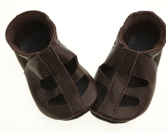Chocolate/ Brown, Leather Baby Shoes, Hearts/T-strap Baby Shoes, Toddler Moccasins, Soft Sole Baby Shoes, Baby Sandals, Infant Shoes