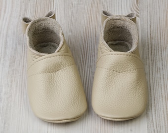 Ivoor babyslofjes, babyslofjes zachte zool, leren babyslofjes, babymocassins, peuterschoenen, babyslofjes, pasgeboren pantoffels/slofjes, meisje, strik