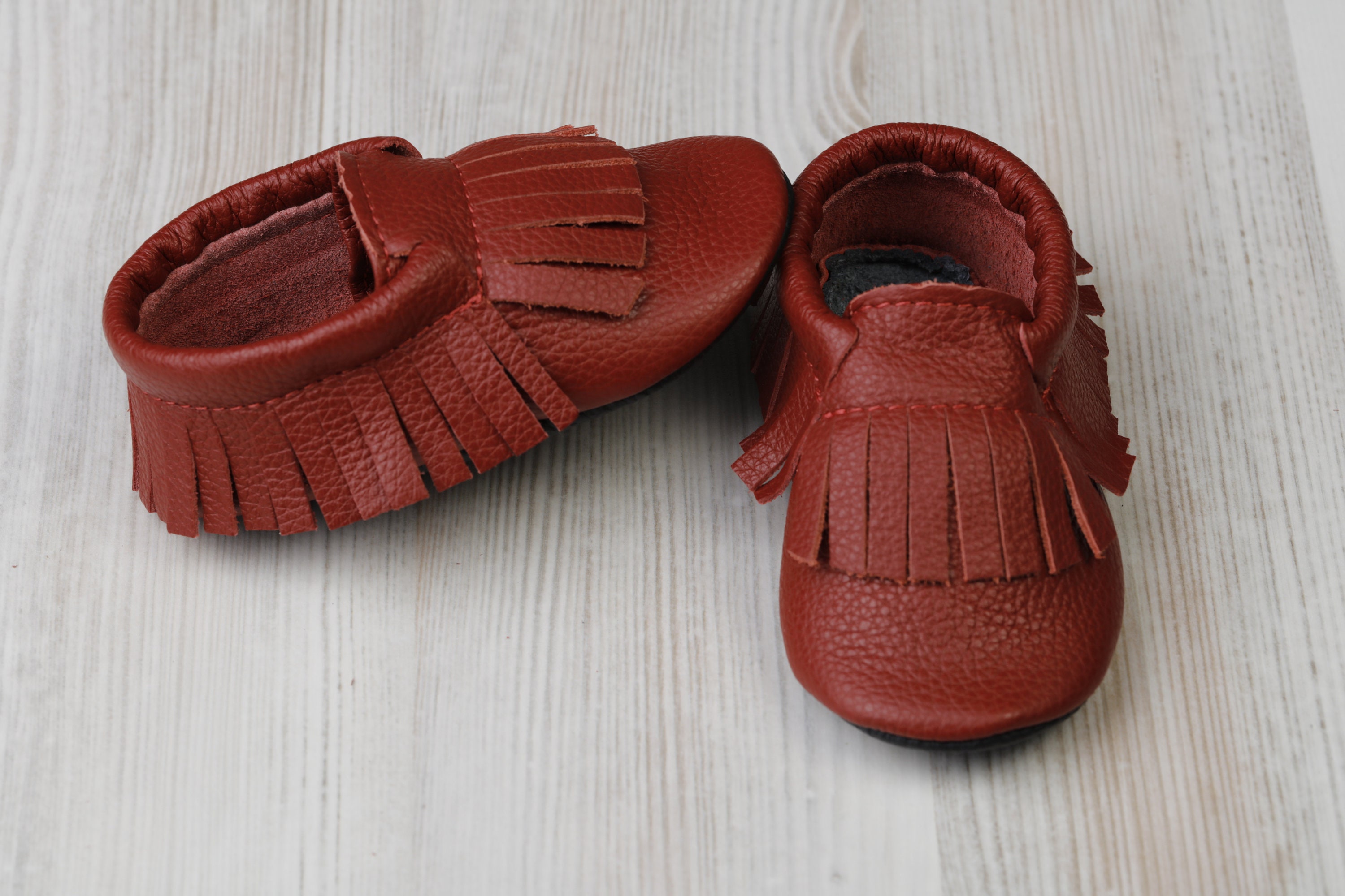 Dark Red Baby Shoes Leather Baby Moccasins Soft Sole Baby Etsy