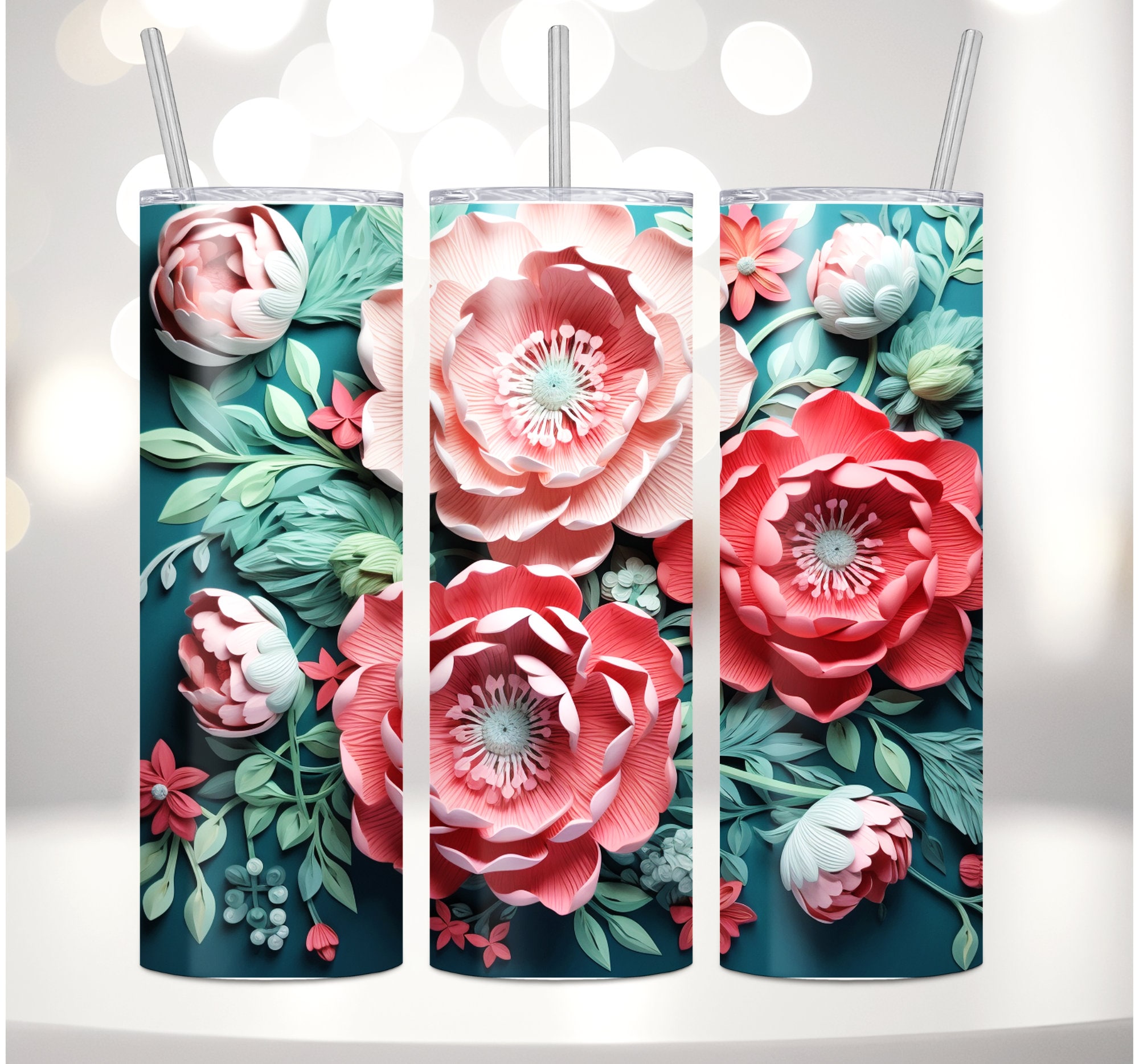 3D Tumbler Bright Flowers With Butterflies Summer Tumbler Wraps Seamless  Sublimation Designs Downloads - Floral 3D Png - Skinny 20oz Design