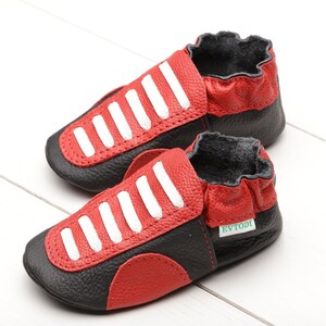 Black & Red Sneakers Baby Shoes, Leather Baby Moccasins, Infant Shoes, Soft Sole Baby Boy Shoes, Toddler Shoes, Baby Booties, Unisex Gift