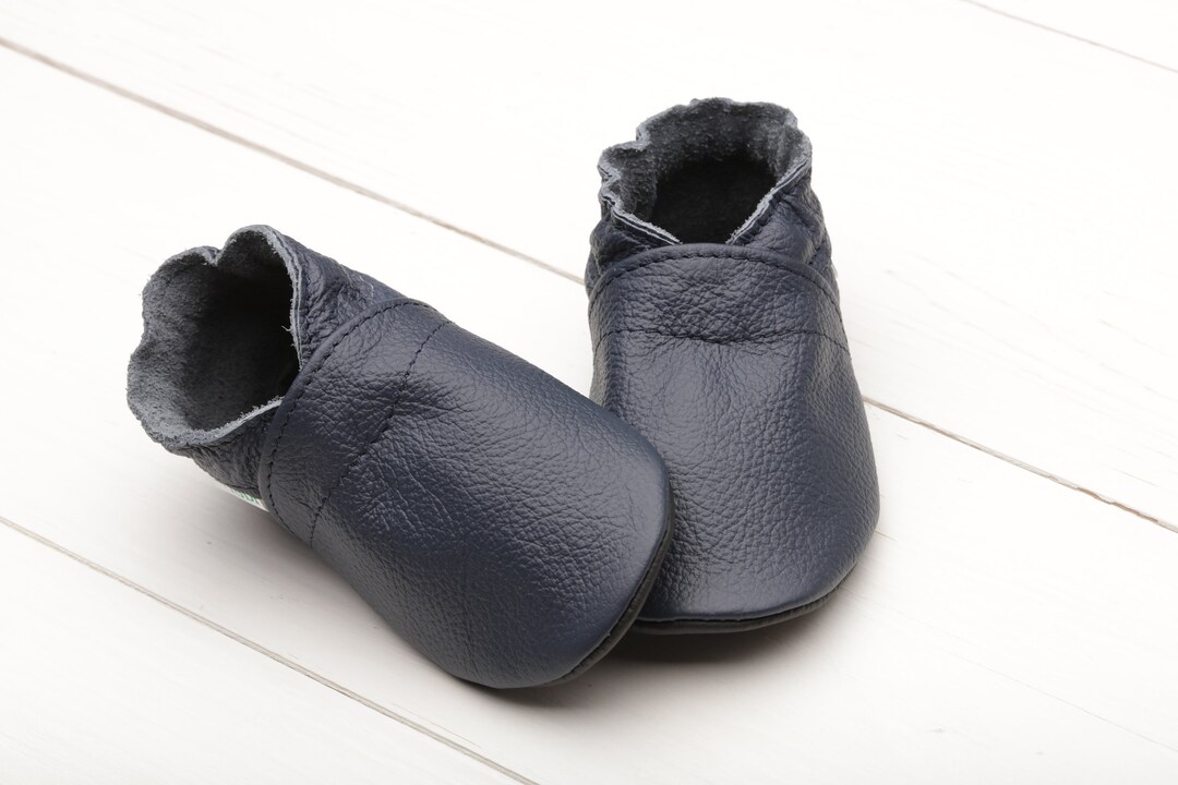 Navy Blue Baby Shoes, Leather Baby Shoes, Soft Sole Baby Shoes, Girls ...