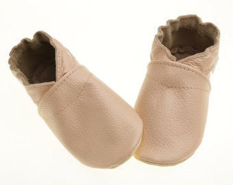 Pale Pink-Beige Leather Baby Shoes, Soft Sole Infant Shoes, Baby Moccasins, Newborn/ Toddler Shoes, Baby Slippers, Walker Shoes, Girls, Boys