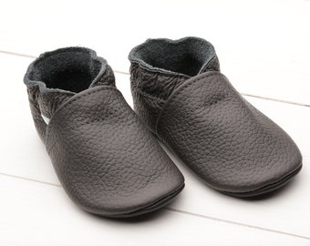 Dark Gray Baby Shoes, Soft Sole Baby Shoes, Leather Baby Shoes, Baby Moccasins, Newborn Shoes, Toddler Shoes, Infant Shoes, Girls, Boys,Gift