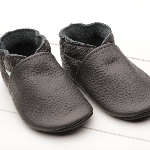 Dark Gray Baby Shoes, Soft Sole Baby Shoes, Leather Baby Shoes, Baby Moccasins, Newborn Shoes, Toddler Shoes, Infant Shoes, Girls, Boys,Gift