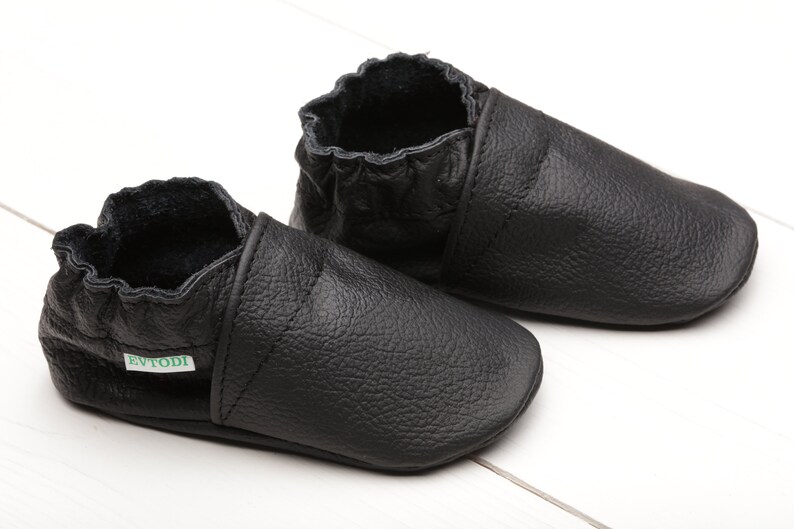 Black Baby Shoes Leather Baby Moccasins Soft Sole Baby Etsy