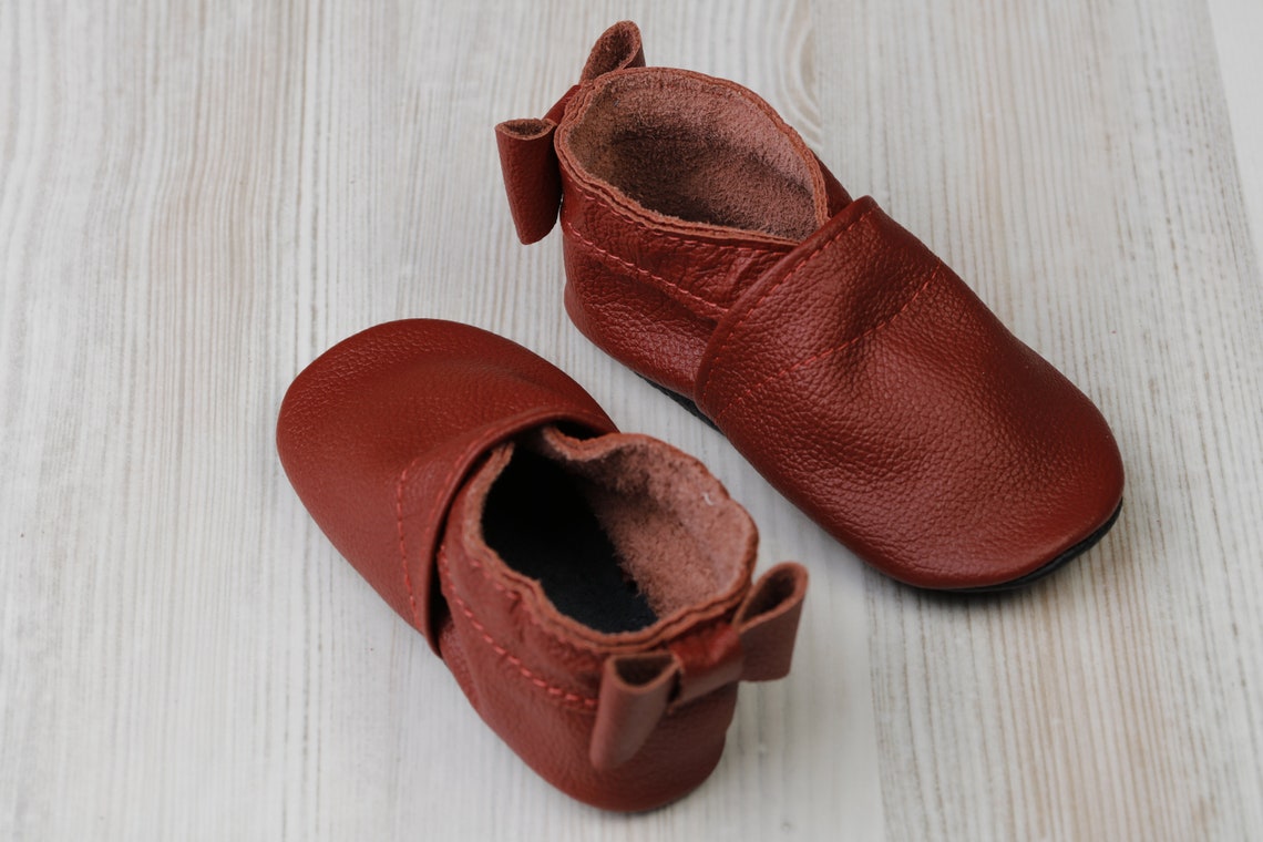 Dark Red Leather Baby Shoes Soft Sole Baby Shoes Baby Etsy