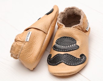 Tan Baby Moccasins, Leather Baby Shoes, Soft Sole Baby Shoes, Boys