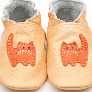 Tan Leather Baby Shoes, Soft Sole Baby Shoes, Child Moccasins, Infant Shoes, Toddler Shoes, Girls, Boys, Orange Cat Baby Shower Gifts,Evtodi