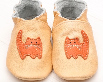 Tan Leather Baby Shoes, Soft Sole Baby Shoes, Child Moccasins, Infant Shoes, Toddler Shoes, Girls, Boys, Orange Cat Baby Shower Gifts,Evtodi